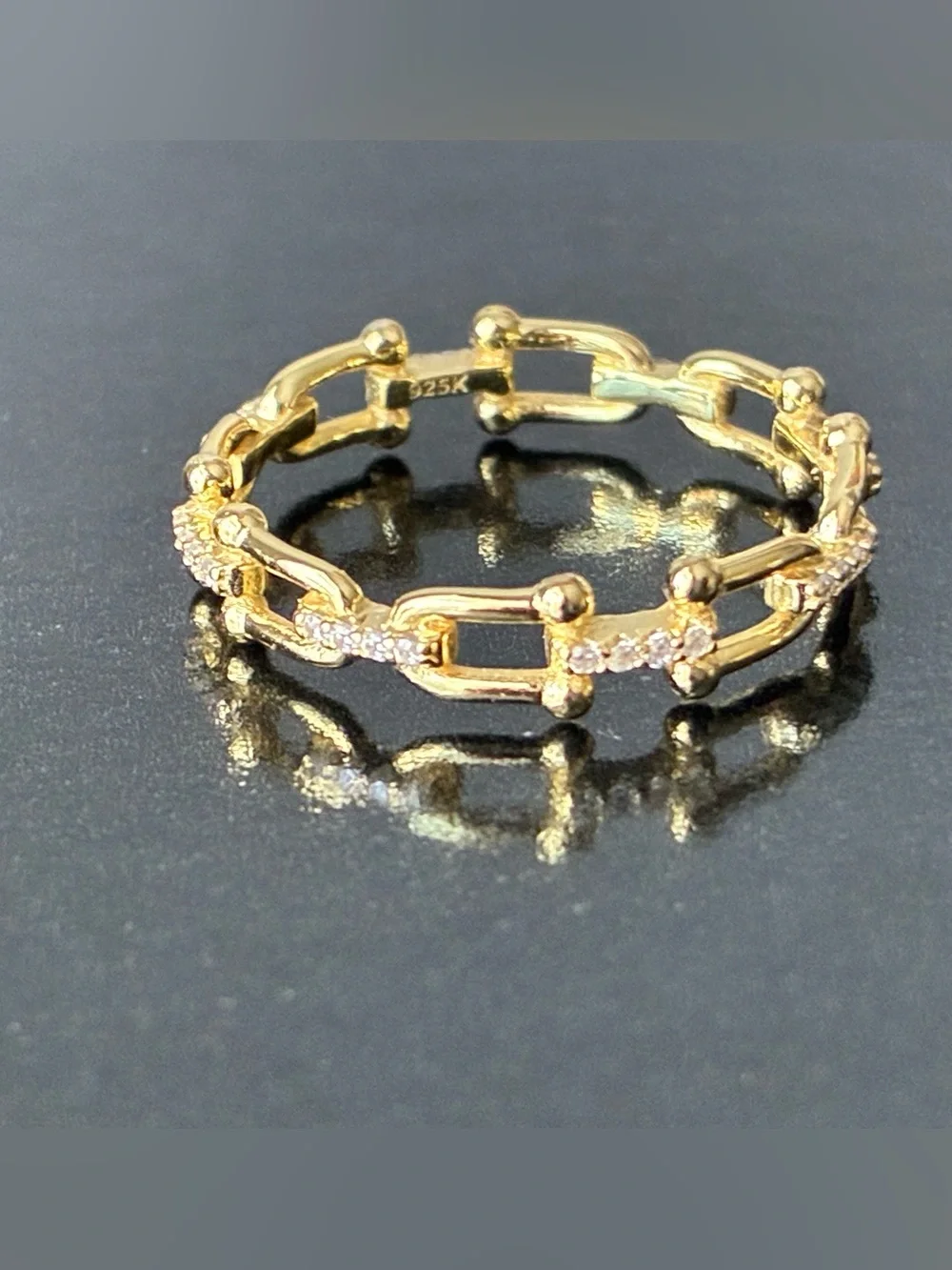 Sterling Silver 925 Gold Link Chain Ring Sz 8